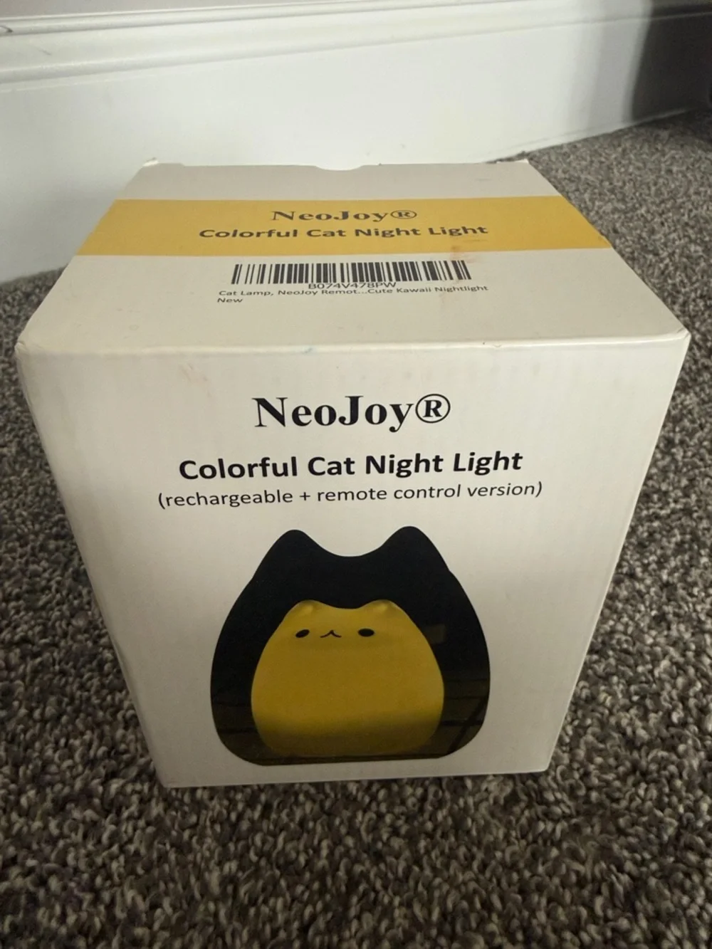 Yellow Cat Night Light with Remote - Rechargeable Cute Design